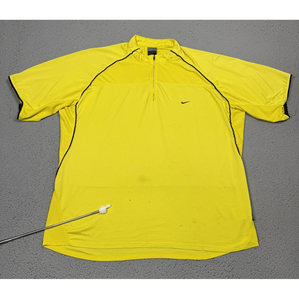 VTG Nike Court Dri-FIT Shirt Mens Large Yellow 1/4 Zip Short Sleeve Athletic